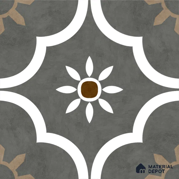 Moroccan Floor & Wall Athangudi Tile TL 08315 Omega Gris 1 ft x 1 ft Matte Finish Vitrified Tile - 9 mm | Suitable for Bathroom, Kitchen, Balcony | Please Expect a Slight Variation of Pattern