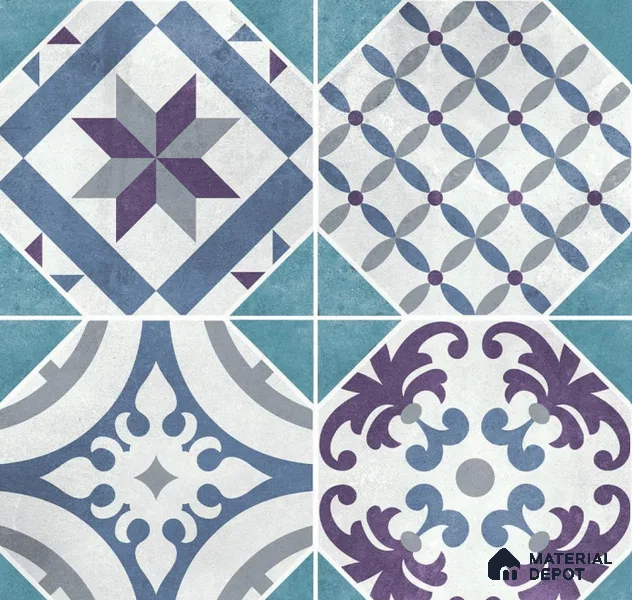 Moroccan Floor & Wall Tile TL 08398 | 88070| 8 x 8 inch Matte Finish Vitrified Tile - 9 mm | Suitable for Living Room, Bedroom & Bathroom | Please Expect a Slight Variation of Pattern