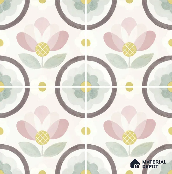 Floral Wall Tile TL 08395 Pink Floral 8 x 8 inch Matte Finish Vitrified Tile - 9 mm | Suitable For Kitchen, Bathroom, Balcony | Please Expect a Slight Variation of Pattern