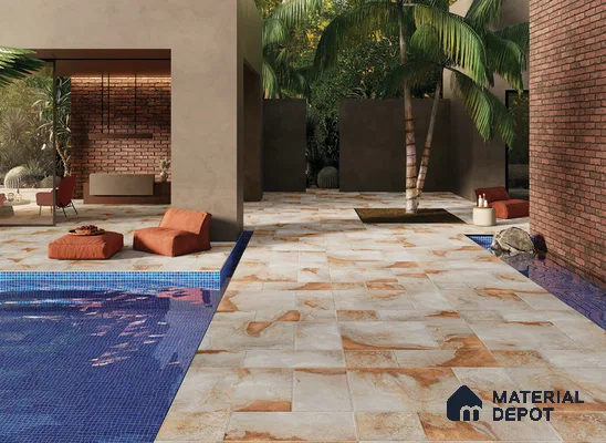 Stone Floor Tile TL 10357 Leon Brown 2 ft x 2 ft Matte Finish Anti Skid Vitrified Tile - 12 mm | Suitable for Balcony, Terrace & Coutyard