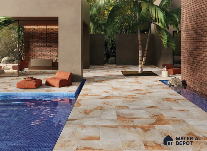 Stone Floor Tile TL 10357 Leon Brown 2 ft x 2 ft Matte Finish Anti Skid Vitrified Tile - 12 mm | Suitable for Balcony, Terrace & Coutyard