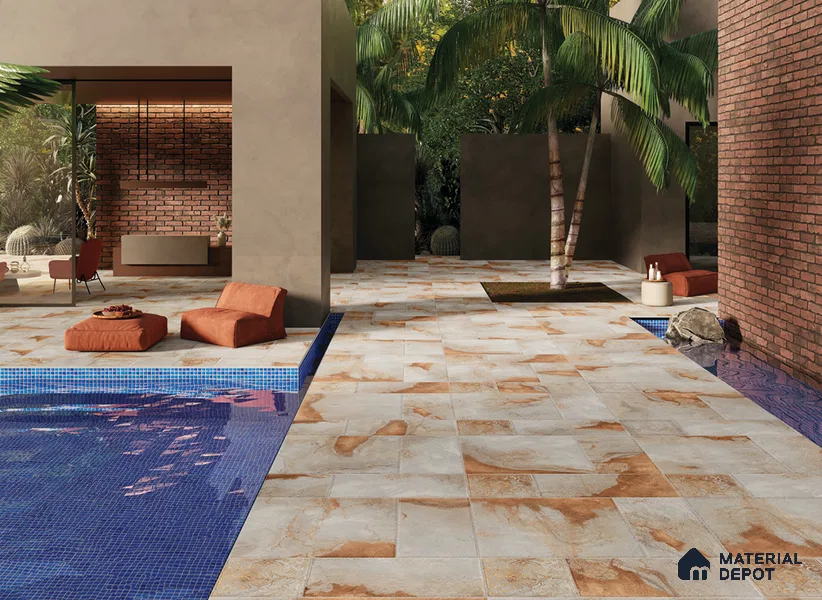 Stone Floor Tile TL 10357 Leon Brown 2 ft x 2 ft Matte Finish Anti Skid Vitrified Tile - 12 mm | Suitable for Balcony, Terrace & Coutyard