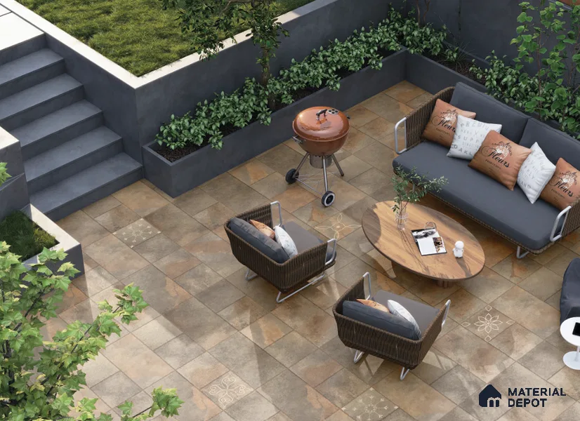 Stone Floor Tile TL 10366 Zamora Verde Decor 2 ft x 2 ft Matte Finish Anti Skid Vitrified Tile - 12 mm | Suitable for Balcony, Terrace & Coutyard