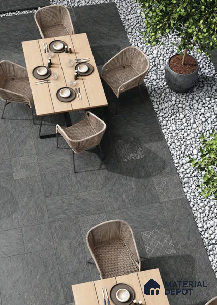 Stone Floor Tile TL 10356 Victoria Nero 2 ft x 2 ft Matte Finish Anti Skid Vitrified Tile - 12 mm | Suitable for Balcony, Terrace & Coutyard