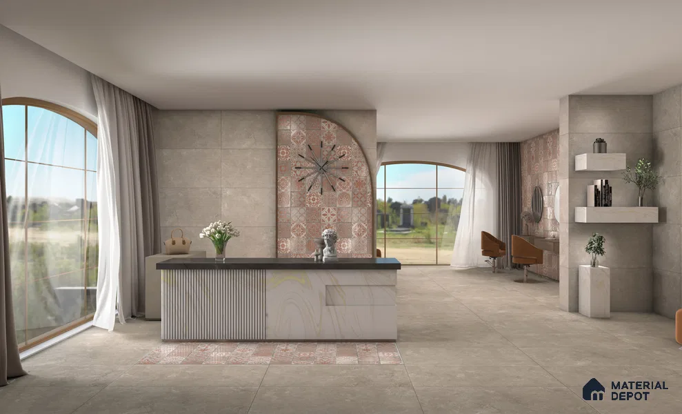Stone Floor & Wall Tile TL 12489 L Palmiro Mud 4 ft x 2 ft Petals Protex Glr Matt Finish Vitified - 9 mm | 6 Random Design | Suitable for Living Room, Bedroom, Dining & Kitchen