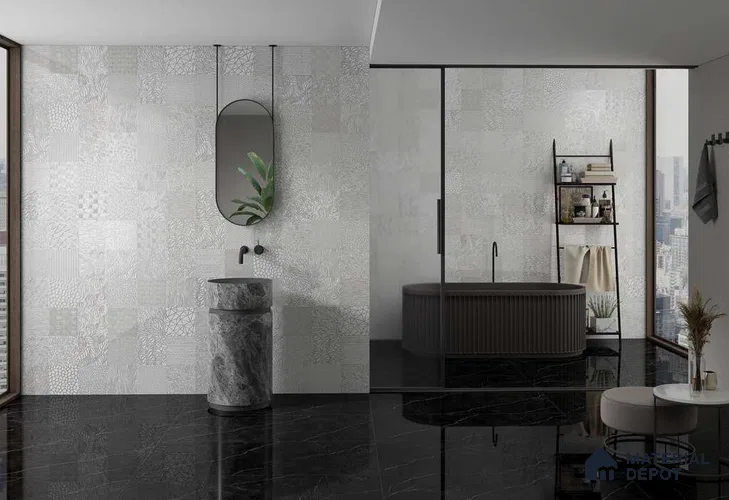 Highlighter Wall TL 12528 B Urban White 4 ft x 2 ft High Gloss Finish Vitrified Tile - 8.5 mm | 3 Random Design | Suitable for Living Room, Bathroom, Dining & Highlighter Wall