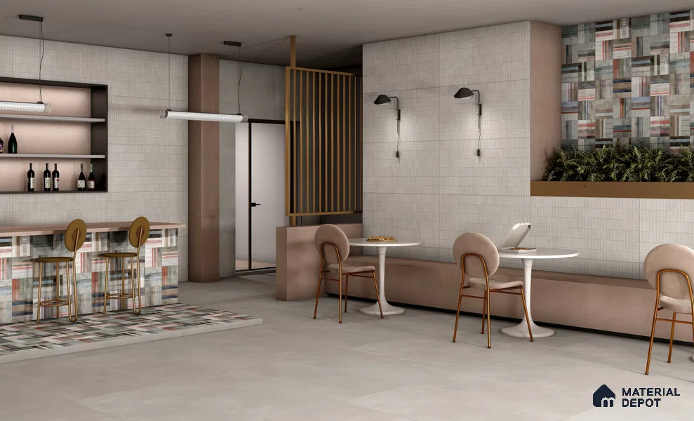 Cement Floor & Wall Tile TL 12490 C Santino Ash 4 ft x 2 ft Petals Protex Glr Matt Finish Vitified - 9 mm | 4 Random Design | Suitable for Living Room, Bedroom, Dining & Kitchen