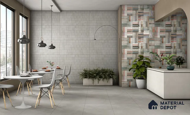 Cement Floor & Wall Tile TL 12490 F Santino Dove 4 ft x 2 ft Petals Protex Glr Matt Finish Vitified - 9 mm | 4 Random Design | Suitable for Living Room, Bedroom, Dining & Kitchen