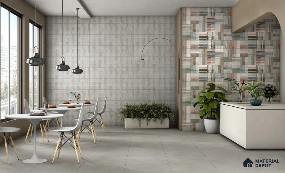 Cement Floor & Wall Tile TL 12490 F Santino Dove 4 ft x 2 ft Petals Protex Glr Matt Finish Vitified - 9 mm | 4 Random Design | Suitable for Living Room, Bedroom, Dining & Kitchen