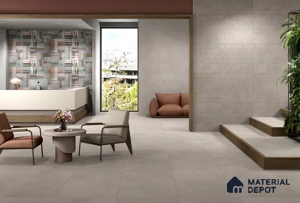 Cement Floor & Wall Tile TL 12490 G Santino Almond 4 ft x 2 ft Petals Protex Super Glossy Finish Vitified - 9 mm | 4 Random Design | Suitable for Living Room, Bedroom, Dining & Kitchen