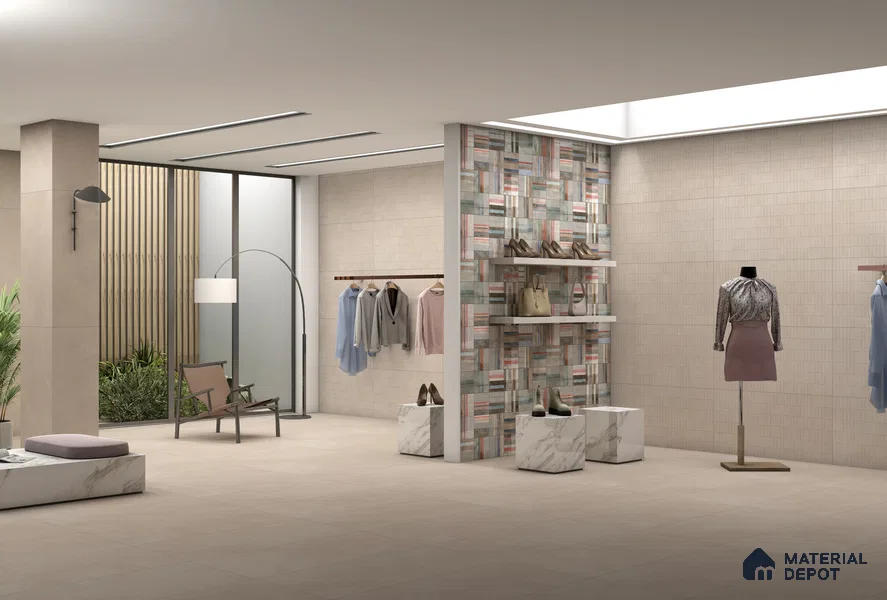 Cement Floor & Wall Tile TL 12490 L Santino Beige 4 ft x 2 ft Petals Protex Glr Matt Finish Vitified - 9 mm | 4 Random Design | Suitable for Living Room, Bedroom, Dining & Kitchen