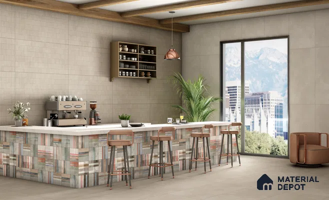 Cement Floor & Wall Tile TL 12490 O Santino Khaki 4 ft x 2 ft Petals Protex Glr Matt Finish Vitified - 9 mm | 4 Random Design | Suitable for Living Room, Bedroom, Dining & Kitchen