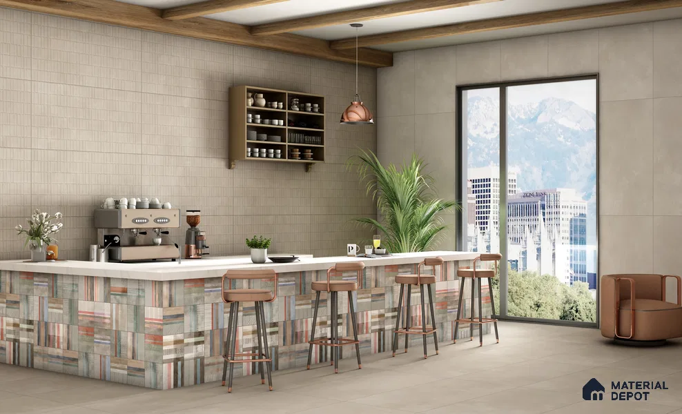 Cement Floor & Wall Tile TL 12490 O Santino Khaki 4 ft x 2 ft Petals Protex Glr Matt Finish Vitified - 9 mm | 4 Random Design | Suitable for Living Room, Bedroom, Dining & Kitchen