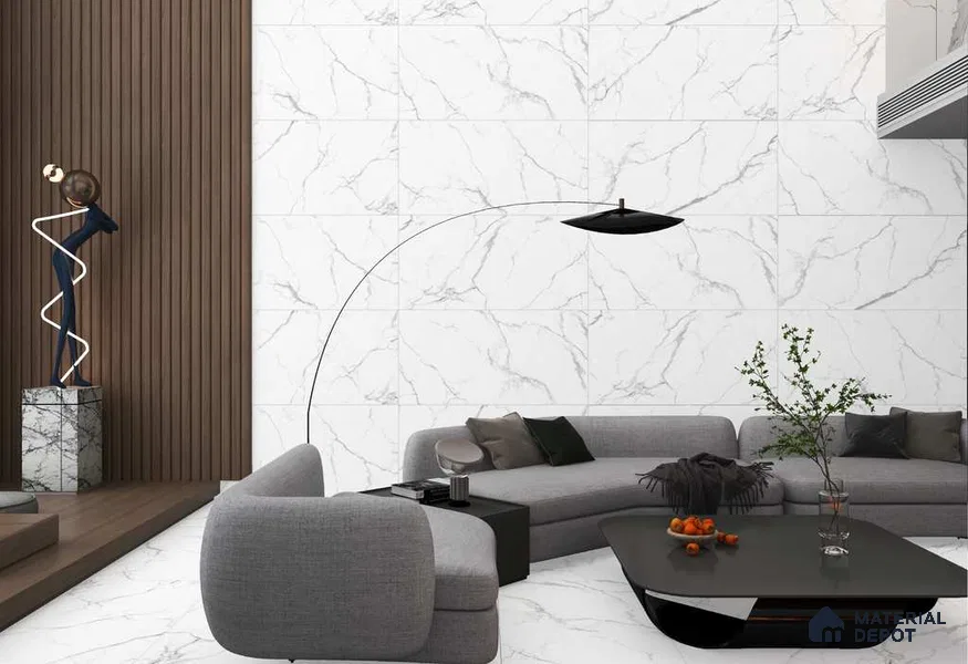 Marble Floor & Wall TL 12526 Rome White 4 ft x 2 ft Porce Finish Vitrified Tile - 8.5 mm | 5 Random Design | Suitable for Living Room, Bathroom, Dining & Highlighter Wall