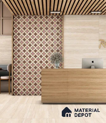 Punch Travertine Wall Tile TL 12491 B Travex Beige 4 ft x 2 ft Petals Protex Glr Punch Finish Vitified - 9 mm | 6 Random Design | Suitable for Living Room, Bedroom, Dining & Kitchen Wall