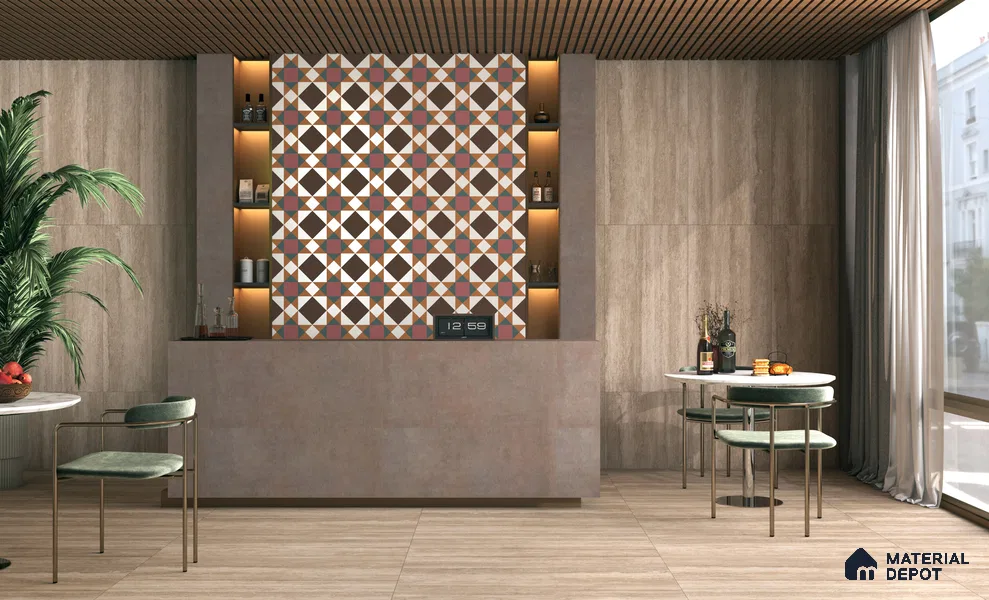 Stone Travertine Floor & Wall Tile TL 12491 G Travex Cocoa 4 ft x 2 ft Petals Protex Super Glossy Finish Vitified - 9 mm | 6 Random Design | Suitable for Living Room, Bedroom, Dining & Kitchen