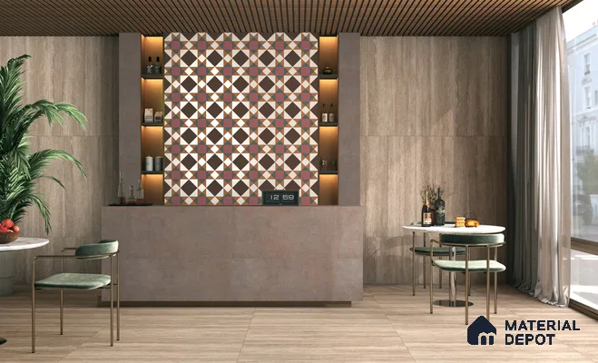 Stone Travertine Floor & Wall Tile TL 12491 I Travex Cocoa 4 ft x 2 ft Petals Protex Glr Matt Finish Vitified - 9 mm | 6 Random Design | Suitable for Living Room, Bedroom, Dining & Kitchen