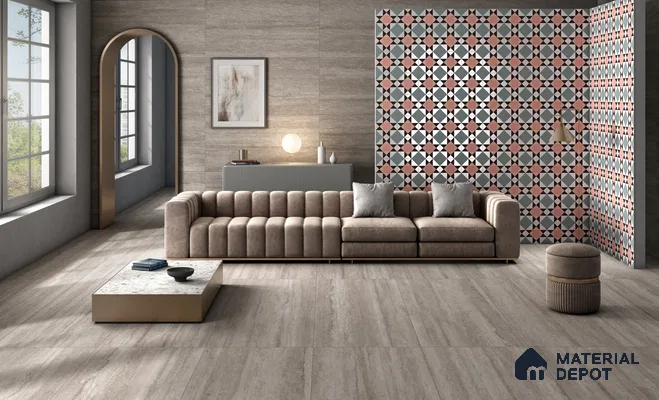 Punch Travertine Wall Tile TL 12491 N Travex Charcoal 4 ft x 2 ft Petals Protex Glr Punch Finish Vitified - 9 mm | 6 Random Design | Suitable for Living Room, Bedroom, Dining & Kitchen Wall