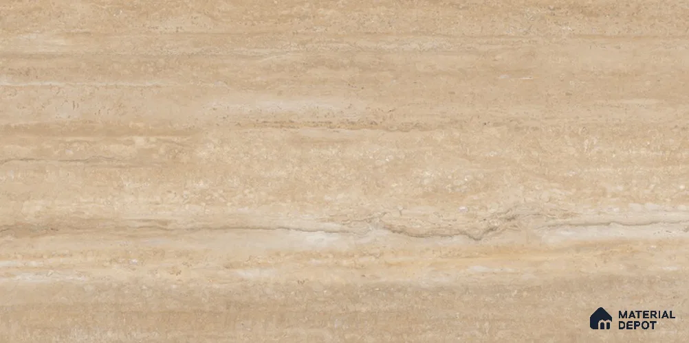 Stone Travertine Floor & Wall Tile TL 12491 Travex Beige 4 ft x 2 ft Petals Protex Super Glossy Finish Vitified - 9 mm | 6 Random Design | Suitable for Living Room, Bedroom, Dining & Kitchen