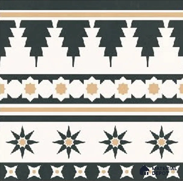 Moroccans Floor Tile TL 09906 B Nero Star Border 8x8 inch Vitrified Matte Finish - 9 mm | Suitable For Living Room, Bedroom | 2 mm Spacer is Mandatory | Please Expect a Slight Variation of Pattern