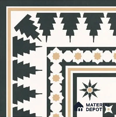 Moroccans Floor Tile TL 09906 Nero Star Corner 8x8 inch Vitrified Matte Finish - 9 mm | Suitable For Living Room, Bedroom | 2 mm Spacer is Mandatory | Please Expect a Slight Variation of Pattern