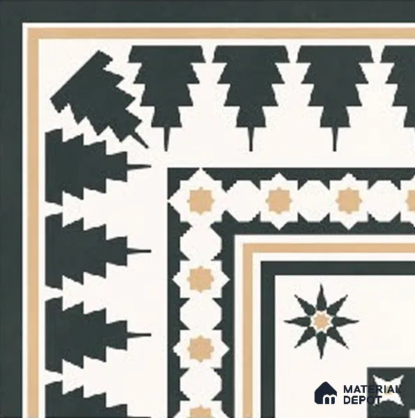 Moroccans Floor Tile TL 09906 Nero Star Corner 8x8 inch Vitrified Matte Finish - 9 mm | Suitable For Living Room, Bedroom | 2 mm Spacer is Mandatory | Please Expect a Slight Variation of Pattern