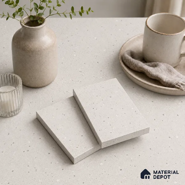 Terrazzo Counter Top Slab TL 06037 Nexa Bianco 8 ft x 2.6 ft mm Full Body Vitrified Matte Finish - 15 mm | Suitable For Counter Top, Dining Table Top & Window Frame