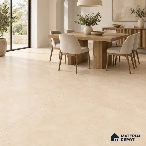 Marble Floor & Wall Tile TL 09765 C Royal Pulpis Crema 5 ft x 3 ft Matte Finish Vitrified Large Format Tile - 9 mm | 3 Random Design | Suitable For Living Room, Bedroom, Dining Area