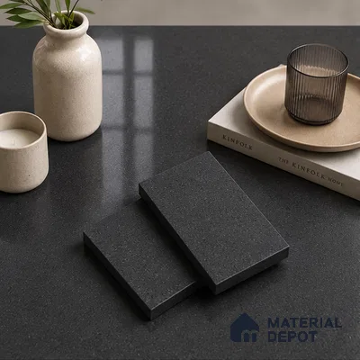 Stone Look Counter Top Slab TL 10057 Grainy Black Polished 8 ft x 2.62 ft Glossy Finish Vitrified Large Format Tile - 15 mm | Suitable For Counter Top, Dining Table Top & Window Frame