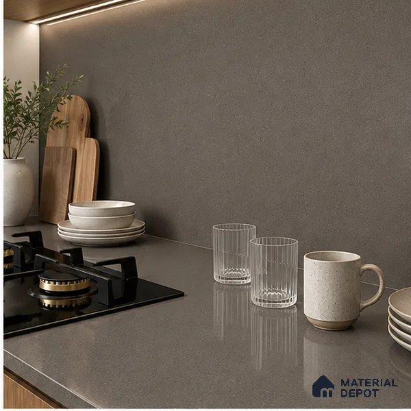 Stone Counter Top Slab TL 10057 D Grainy Caramel Polished 8 ft x 2.62 ft Glossy Finish Vitrified Large Format Tile - 15 mm | Suitable For Counter Top, Dining Table Top & Window Frame