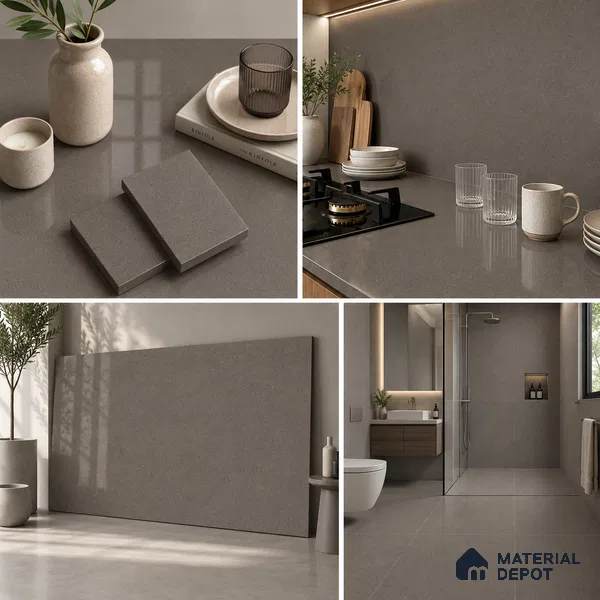 Stone Counter Top Slab TL 10057 D Grainy Caramel Polished 8 ft x 2.62 ft Glossy Finish Vitrified Large Format Tile - 15 mm | Suitable For Counter Top, Dining Table Top & Window Frame
