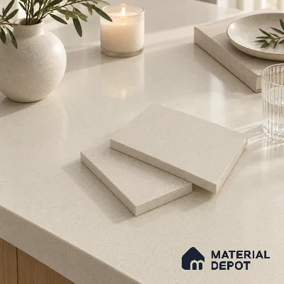 Stone Look Counter Top Slab TL 10057 E Grainy Crema Polished 8 ft x 2.62 ft Glossy Finish Vitrified Large Format Tile - 15 mm | Suitable For Counter Top, Dining Table Top & Window Frame