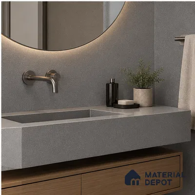 Stone Counter Top Slab TL 10057 F Grainy Grey Polished 8 ft x 2.62 ft Glossy Finish Vitrified Large Format Tile - 15 mm | Suitable For Counter Top, Dining Table Top & Window Frame