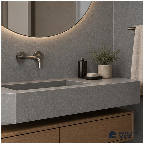 Stone Counter Top Slab TL 10057 F Grainy Grey Polished 8 ft x 2.62 ft Glossy Finish Vitrified Large Format Tile - 15 mm | Suitable For Counter Top, Dining Table Top & Window Frame