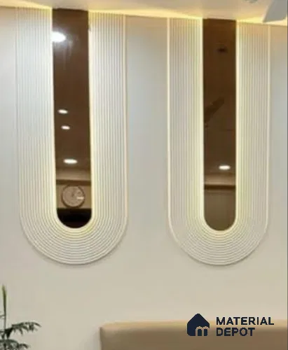 Duco Paintable U-Shaped Groove Wall Panel with Backlit Accent 8 ft x 4 ft CNC Made HDHMR - 25 mm