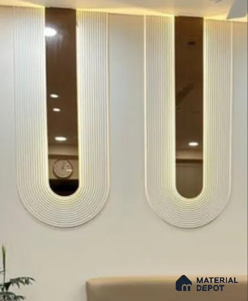 Duco Paintable U-Shaped Groove Wall Panel with Backlit Accent 8 ft x 4 ft CNC Made HDHMR - 25 mm