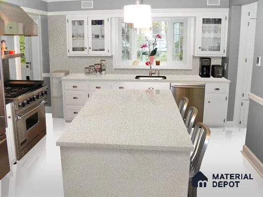 Belina Quartz QR 00369 Evening Grey Value Series 10.5 ft x 5.25 ft Quartz - 20 mm | 5 Years Warranty | Suitable for Kitchen, Restaurant, Counter Tops, Dining, Reception, office