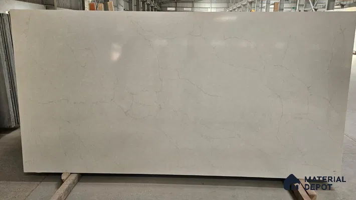 Belina Quartz {SKU} Tuscan Pearl Value Series 10.5 ft x 5.25 ft Quartz - 20 mm | 5 Years Warranty | Suitable for Kitchen, Restaurant, Counter Tops, Dining, Reception, office