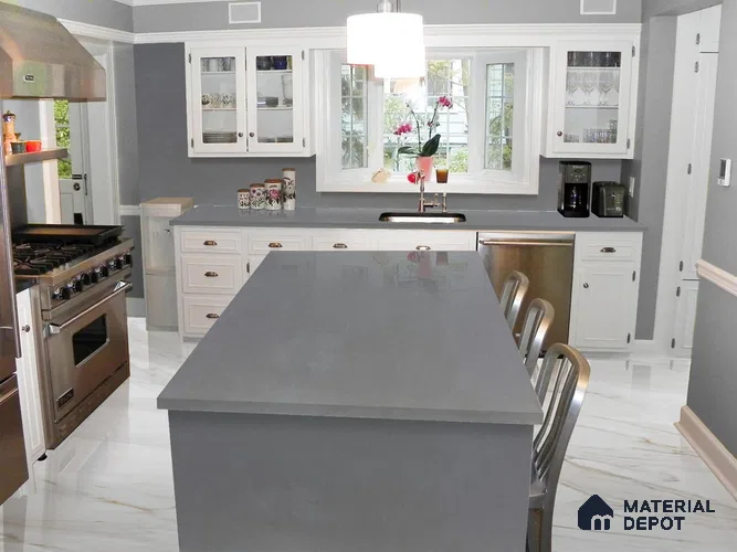 Belina Quartz QR 00371 Grey Fantasy Value Series 10.5 ft x 5.25 ft Quartz - 20 mm | 5 Years Warranty | Suitable for Kitchen, Restaurant, Counter Tops, Dining, Reception, office
