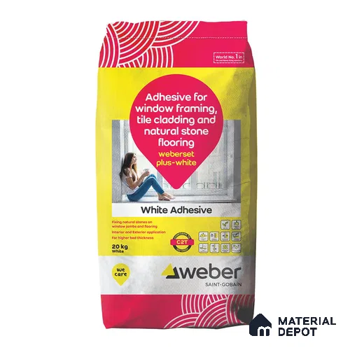 Weberset Plus-White Polymer Modified White Natural Stone & Cladding Adhesive - 20 kg