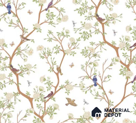 Ivory Branch Serenade Chinoserie Blossom Oriental Mural Art | WP 04020 Non Woven Matte Finish Chinoiserie Style Premium Customized size Wallpaper | 150 GSM WP01MTF Paper | (MOQ = 30 Sq. Ft.)