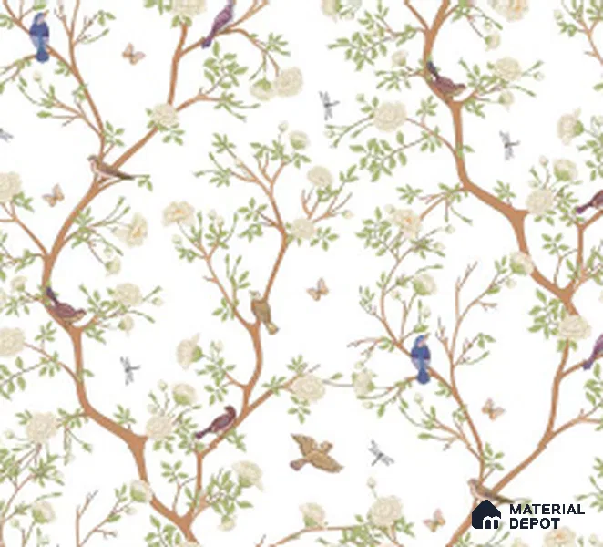 Ivory Branch Serenade Chinoserie Blossom Oriental Mural Art | WP 04020 Non Woven Matte Finish Chinoiserie Style Premium Customized size Wallpaper | 150 GSM WP01MTF Paper | (MOQ = 30 Sq. Ft.)