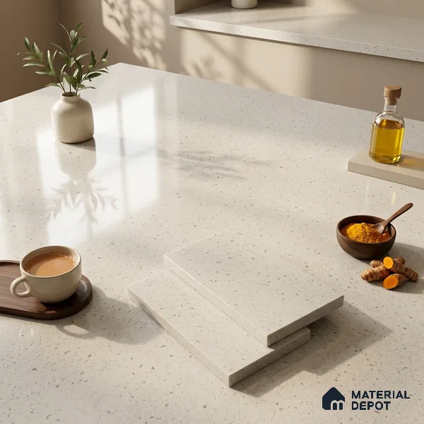 Plain Counter Top Slab TL 12644 Dura White 8 ft x 2.62 ft White Full Body Vitrified Glossy Finish - 15 mm | Suitable For Counter Top, Dining Table Top & Window Frame