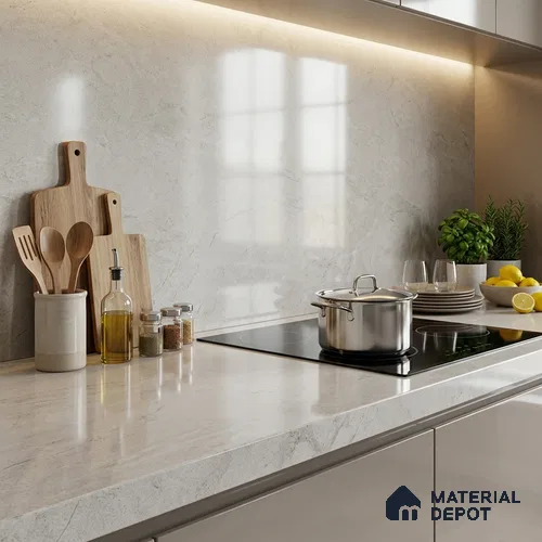 Plain Counter Top Slab TL 12644 Dura White 8 ft x 2.62 ft White Full Body Vitrified Glossy Finish - 15 mm | Suitable For Counter Top, Dining Table Top & Window Frame