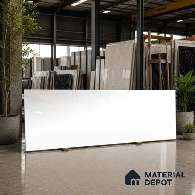 Plain Counter Top Slab TL 12644 Dura White 8 ft x 2.62 ft White Full Body Vitrified Glossy Finish - 15 mm | Suitable For Counter Top, Dining Table Top & Window Frame