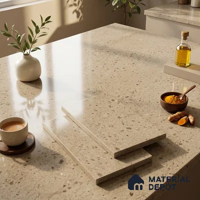 Plain Counter Top Slab TL 12643 Crystal White 8 ft x 2.62 ft White Full Body Vitrified Glossy Finish - 15 mm | Suitable For Counter Top, Dining Table Top & Window Frame