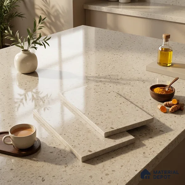 Plain Counter Top Slab TL 12643 Crystal White 8 ft x 2.62 ft White Full Body Vitrified Glossy Finish - 15 mm | Suitable For Counter Top, Dining Table Top & Window Frame