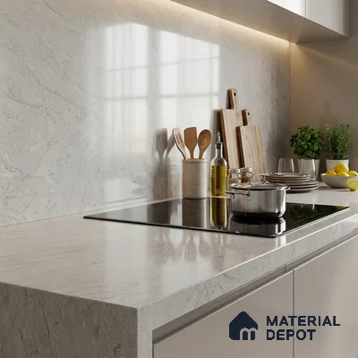 Plain Counter Top Slab TL 12643 Crystal White 8 ft x 2.62 ft White Full Body Vitrified Glossy Finish - 15 mm | Suitable For Counter Top, Dining Table Top & Window Frame