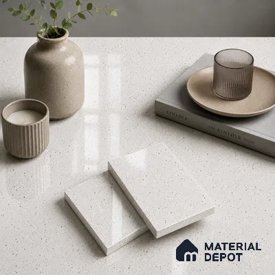Terrazzo Kitchen Counter Top Slab TL 11507 Mozeco Ice 8 ft x 3 ft Full Body Glossy Finish - 15 mm | Suitable for Table Top & Window Frame | Adhesive and Spacers Must be Used During Installation