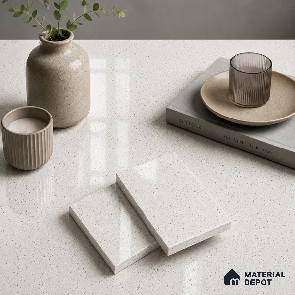 Terrazzo Kitchen Counter Top Slab TL 11507 Mozeco Ice 8 ft x 3 ft Full Body Glossy Finish - 15 mm | Suitable for Table Top & Window Frame | Adhesive and Spacers Must be Used During Installation